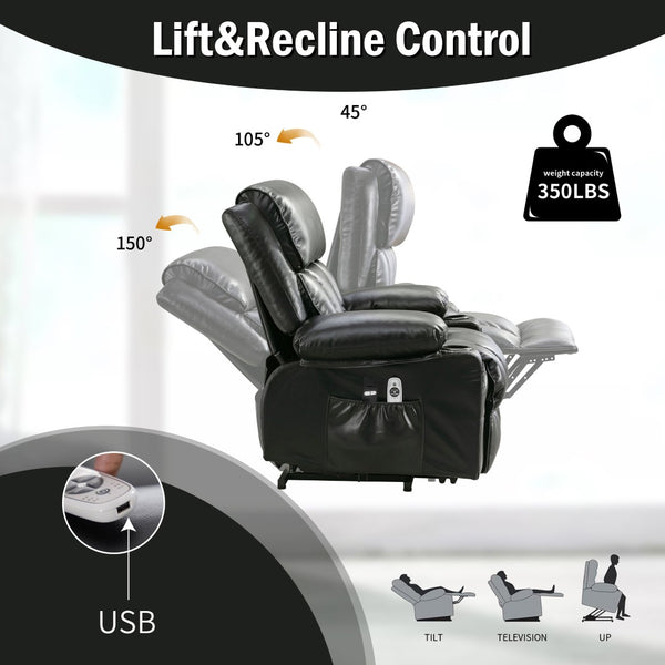 English Elm Power Electric Massage Lift Lounge Chair For Seniors – Heating, Vibration, Usb Charging & Storage! W1521P302637-GIGA