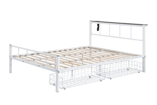 English Elm Contemporary Full-Size Metal Bed Frame with Minimalist Design, Lightweight, Foundation-Free Ease White 15 L x 83 W x 7 H B2741P364409