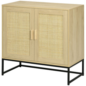 English Elm HOMCOM Boho Accent Cabinet with Rattan Doors, Adjustable Shelf, Anti-Tip Metal Base Sideboard Natural W2225P217398