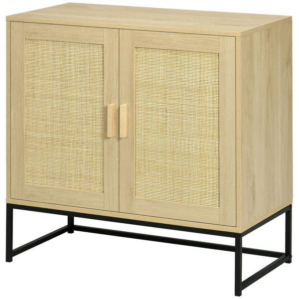 English Elm HOMCOM Boho Accent Cabinet with Rattan Doors, Adjustable Shelf, Anti-Tip Metal Base Sideboard Natural W2225P217398