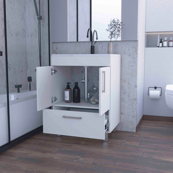 English Elm Othello White Single Bathroom Vanity with Drawer & Double Door Cabinet, 29.5" Top, Four Legs B128S00072