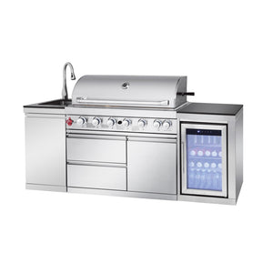 English Elm Outdoor Kitchen Island 6 Burner Propane Grill with Sink Fridge Granite Top W5007S00007
