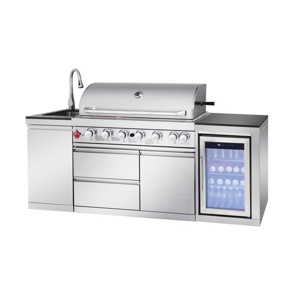 English Elm Outdoor Kitchen Island 6 Burner Propane Grill with Sink Fridge Granite Top W5007S00007