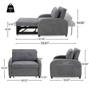 English Elm Christopher Knight Home® - (Old 3-in-1 Convertible Sleeper Sofa Bed with Pillow & Pocket, Compact Loveseat with Pull-Out Bed and Wheels Grey N765P34284849G