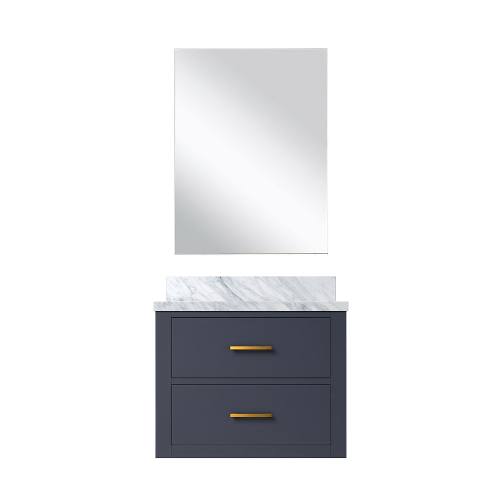 English Elm Blue Compact Single Bath Vanity Set With Acrylic Countertop & Frameless Mirror For Small Spaces B2731S01420