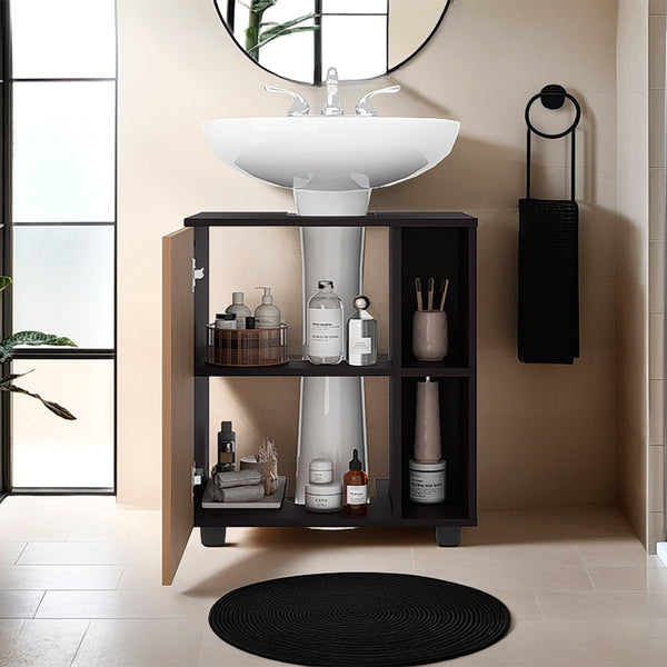 English Elm Under Sink Storage Cabinet with 2 Doors and Shelves — Sleek Oak & Black Wengue Finish for Bathrooms Natural+Black 27.17 L x 21.65 W x 5.91 H B097P395904