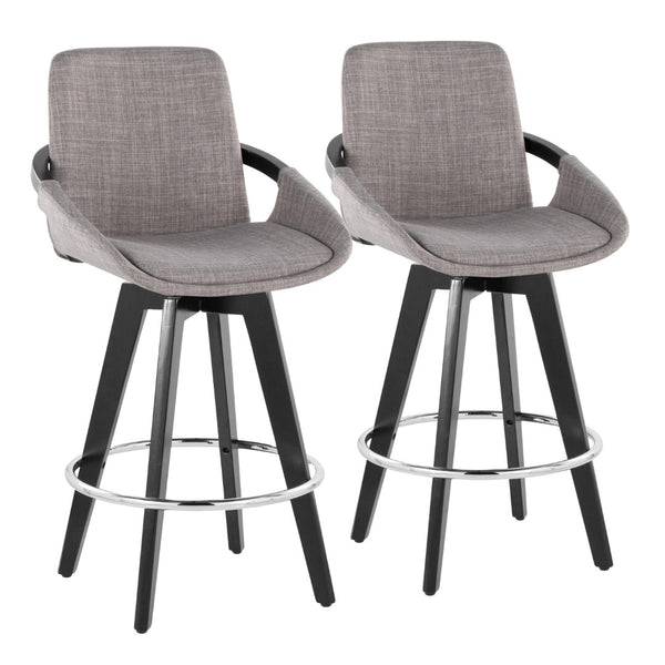 English Elm Fixed-height Swivel Counter Stools with Faux Leather Seats and Chrome Footrest Set of 2 B202S02149