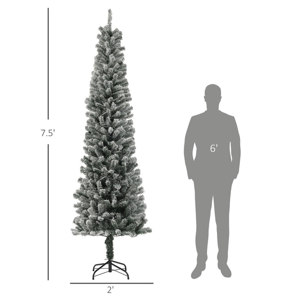 English Elm Homcom 7.5 Ft Pre-Lit Pencil Christmas Tree With 220 Dual-Color Leds & Snow-Flocked Branches For Holidays W2225P249683