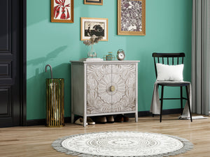 English Elm 2 Door Cabinet with Gold Pattern Handles, Anti-Dump Safety, Non-Slip Feet, Stylish Bedroom Accent (36.23x17.92x10.44) W688P143784