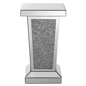 English Elm Silver Mirrored End Table with Crystal Inlay — Elegant Square Accent Side Table 13.8"x13.8"x23.6" W1005P360048