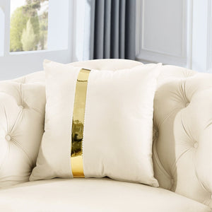 English Elm 2pcs Italian Velvet Chesterfield Sofa Set Tufted Three Seater with Gold Steel Legs Beige W1191S00044