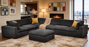 English Elm Coffee Bean Textured Modular Sectional Sofa Low Profile Contemporary Living Room Dark Gray B2748S00081