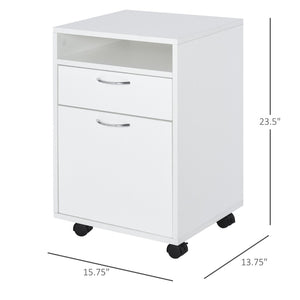English Elm Mobile Rolling Under Desk Cabinet with Open Shelf Drawer and Locking Wheels for Office T3971P384637
