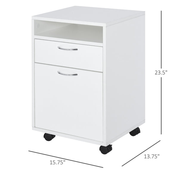 English Elm Mobile Rolling Under Desk Cabinet with Open Shelf Drawer and Locking Wheels for Office T3971P384637