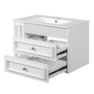 English Elm 30'' Wall Mounted Bathroom Vanity with Ceramic Sink, Floating MDF Cabinet, Soft-Close Drawers & Ample Storage White N710P334915K