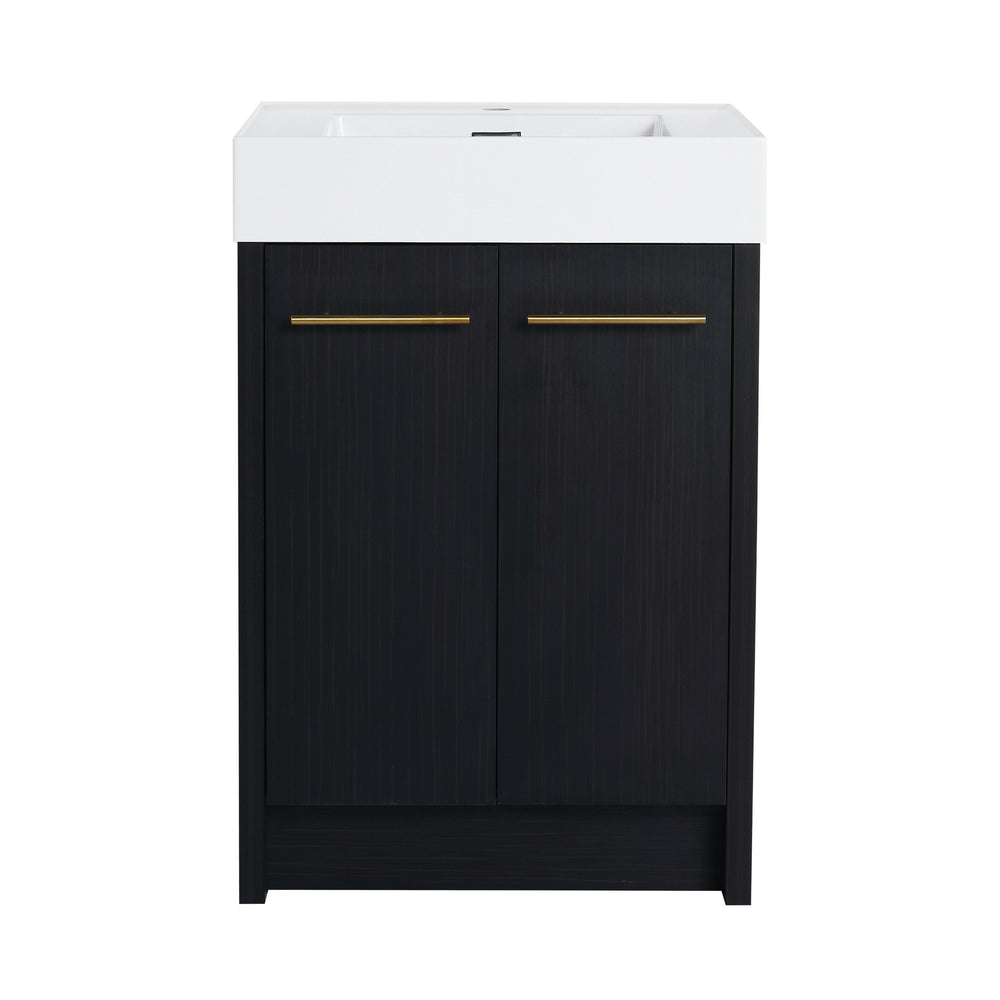 English Elm 24 Inch Freestanding Bathroom Vanity With Resin Sink, Soft-Close Doors & Adjustable Storage Options W999S00177