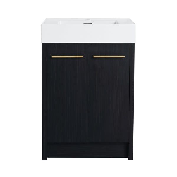 English Elm 24 Inch Freestanding Bathroom Vanity With Resin Sink, Soft-Close Doors & Adjustable Storage Options W999S00177