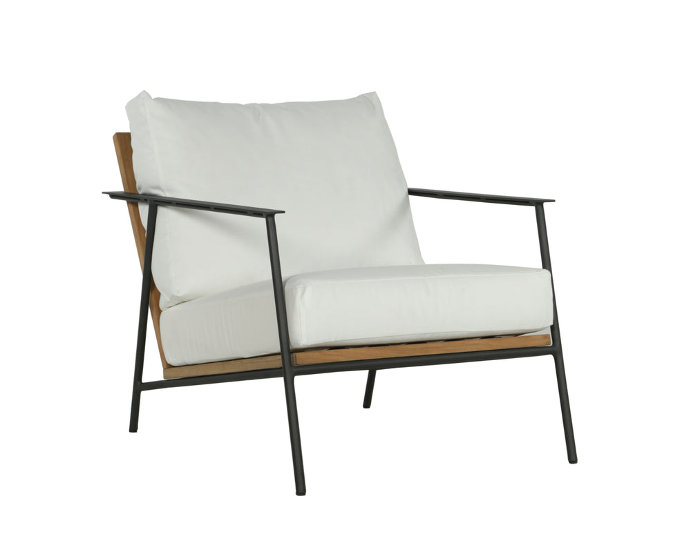 Sunpan Milan Armchair - Modern Outdoor Lounge Chair with Teak Wood, Weather-Resistant Fabric & Black Frame