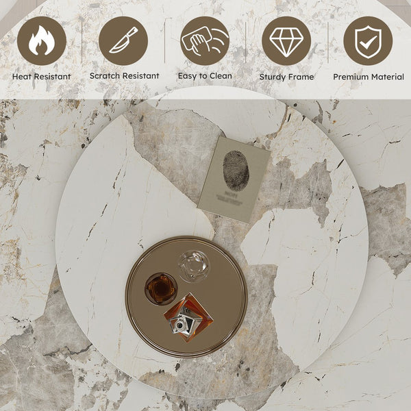 English Elm 59-Inch Modern Sintered Stone Dining Table Set With 8 Chairs & Rotating Turntable For 6-8 Guests W509S00135