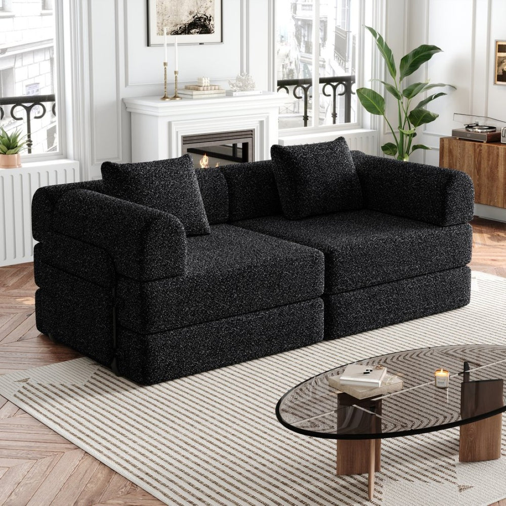 English Elm 72.4-inch Chenille Convertible Floor Sofa Bed with Storage Pockets and Modular Design W3505P355564