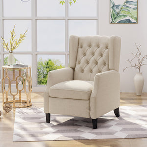 English Elm Christopher Knight Home® - Pushback Mid Century Wingback Recliner Chair with Rivet Trim, Upholstered Fabric Accent Seat for Living Room Beige 63486.00LBGETW