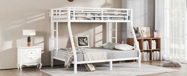 English Elm Metal Twin Over Full Bunk Bed White Steel Frame Space Saving Slat Support for Teens W1580P383994