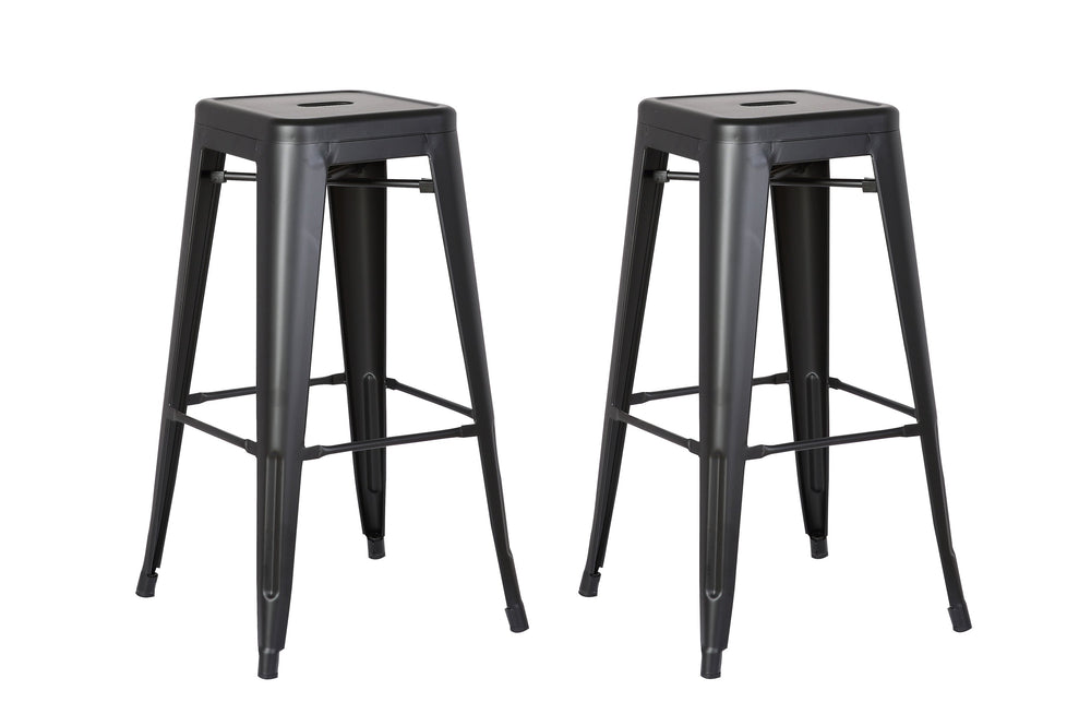 English Elm Backless Industrial Stackable 30" Bar Stools Set of 2 — Lightweight Durable ABS, Rustic Distressed Black Finish B347P337507