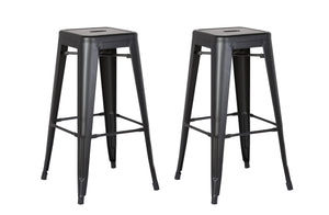 English Elm Backless Industrial Stackable 30" Bar Stools Set of 2 — Lightweight Durable ABS, Rustic Distressed Black Finish B347P337507