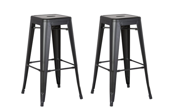 English Elm Backless Industrial Stackable 30" Bar Stools Set of 2 — Lightweight Durable ABS, Rustic Distressed Black Finish B347P337507