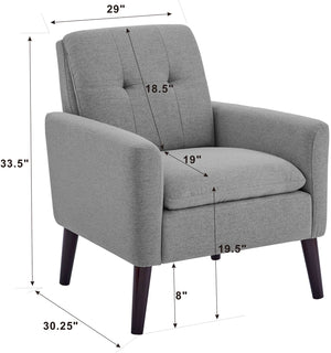 English Elm Tufted Upholstered Armchair with Mid-Century Flared Dowel Legs, Plush Foam Seat and Engineered Frame Gray B343P317236