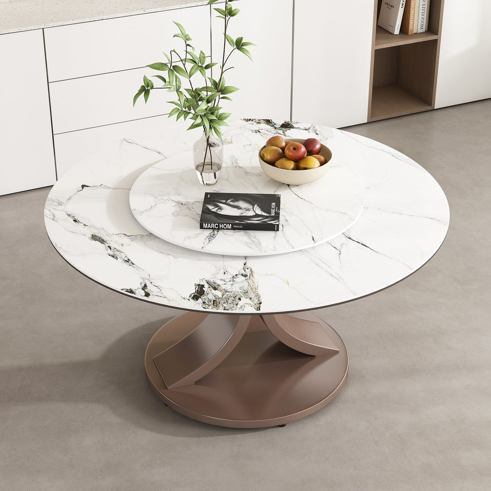 English Elm 53" Round Dining Table - Stylish 360° Lazy Susan, Scratch & Heat Resistant Sintered Stone Top, Durable Base W2699S00057