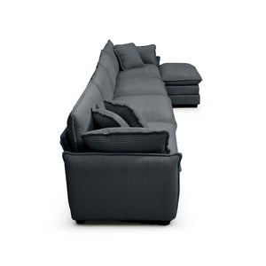 English Elm Corduroy 4-Seater Sofa With Footstool – Modern Upholstered Comfort, Ergonomic Design & Pillows Included W714S00761