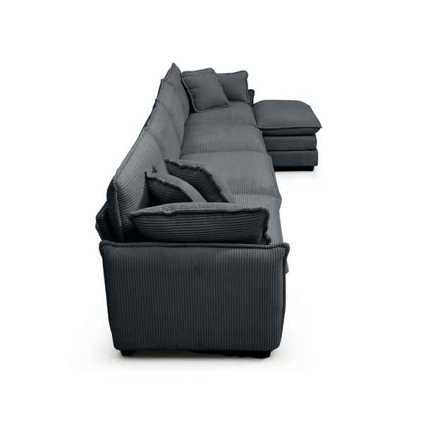 English Elm Corduroy 4-Seater Sofa With Footstool – Modern Upholstered Comfort, Ergonomic Design & Pillows Included W714S00761