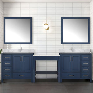 English Elm Navy Blue Double Bath Vanity 102" W With Carrara Marble Top, Chrome Faucets, & Stylish Mirrors Set B2731S01229