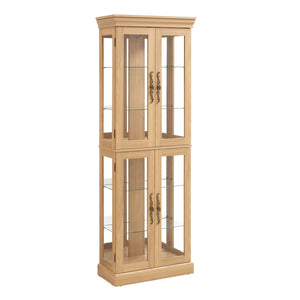 English Elm Lighted Glass Curio Display Cabinet with Quiet Hinge, Internal LED Lighting, Adjustable Shelves, Vintage Carved Handle Light Oak W2275P199811