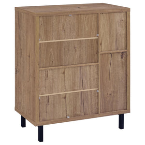 English Elm Stagg Oak Finish Shoe Cabinet with Cane Doors and Black Metal Legs for Entryway B062P451792