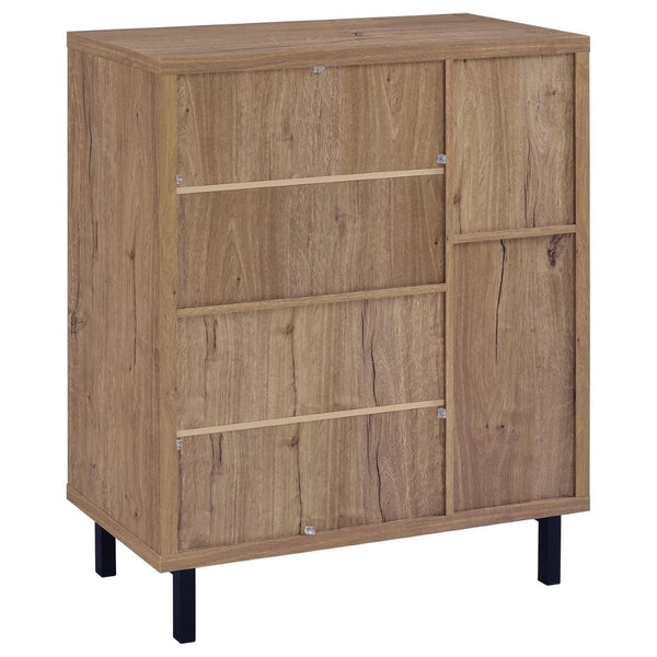 English Elm Stagg Oak Finish Shoe Cabinet with Cane Doors and Black Metal Legs for Entryway B062P451792