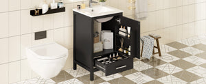 English Elm 20-Inch Compact Bathroom Vanity with Ceramic Sink, Soft-Close Storage, Divider Drawer & Easy Plumbing Access Black N729P334847B