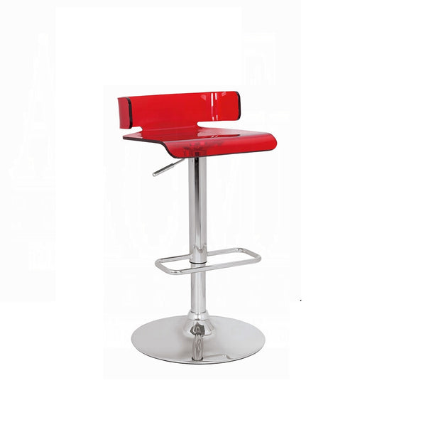 English Elm Adjustable Acrylic Swivel Bar Stool with Small Back and Gas Lift Height Control for Modern Kitchens Chrome,Red 18 L x 18.5 W x 10 H B2741P326636