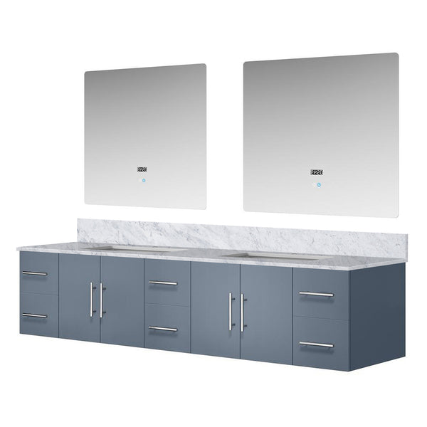 English Elm Dark Grey Double Bath Vanity With Carrara Marble Top & Led Mirrors - Stylish Storage Solution! B2731S00836