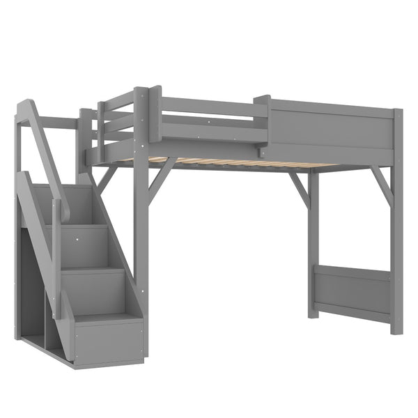 English Elm Twin Low Loft Bed Solid Pine Frame Kids Study Desk Blackboard Storage White Gray W1580S00467