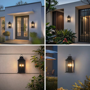 English Elm Dusk to Dawn Matte Black Outdoor Lantern 2-light Clear Glass Porch Wall Fixture W1340P456208