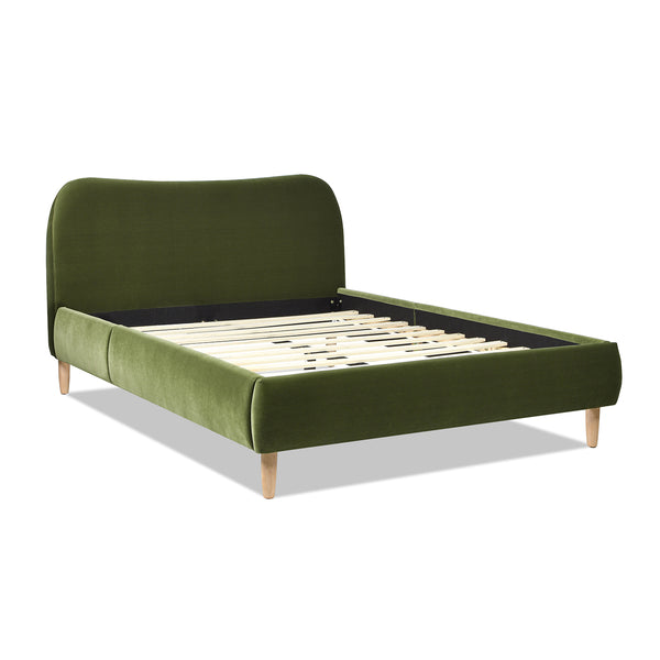 English Elm Jennifer Taylor Home - Roman Upholstered Queen Platform Bed With Curved Headboard In Olive Green Velvet - Stylish Comfort! B2719P238211