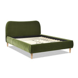 English Elm Roman Curved Headboard Upholstered Platform Bed, Queen, Olive Green Performance Velvet