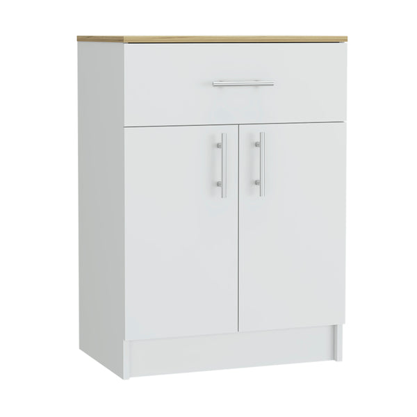 English Elm Oxford Melamine Pantry Cabinet with Drawer and Double Doors, Compact 23.6"W x 33.5"H Storage Solution B128P148780