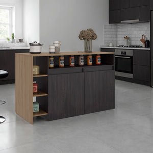 English Elm Elgin Two-tone Kitchen Bar Counter with Open Shelving and Concealed Cabinet Storage B097S00254