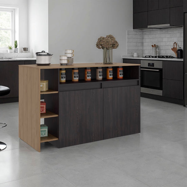 English Elm Elgin Two-tone Kitchen Bar Counter with Open Shelving and Concealed Cabinet Storage B097S00254