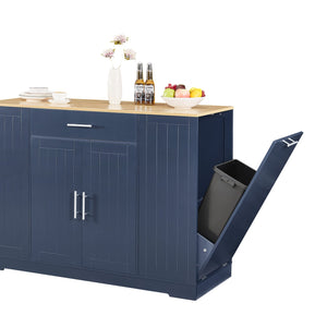 English Elm 53'' Kitchen Storage Islands with Drawers and Trash Can Storage, Modern Farmhouse Design, 53.2"W x 20.9"D x 38.0"H Navy Blue W1820P281266