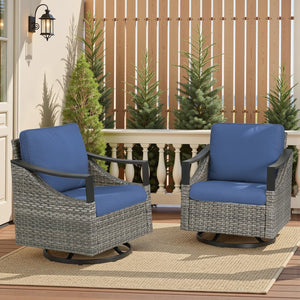 English Elm Outdoor Pe Wicker Lounge Chair Set of 2 with Deep Cushioned Seats for Patio Decks Blue T3773P416060