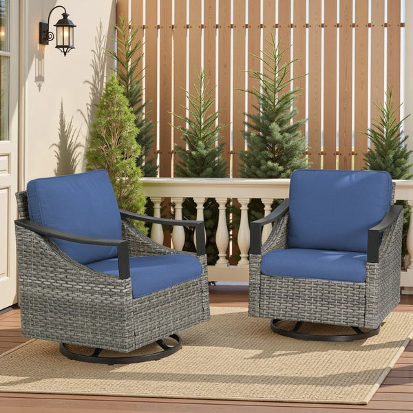 English Elm Outdoor Pe Wicker Lounge Chair Set of 2 with Deep Cushioned Seats for Patio Decks Blue T3773P416060